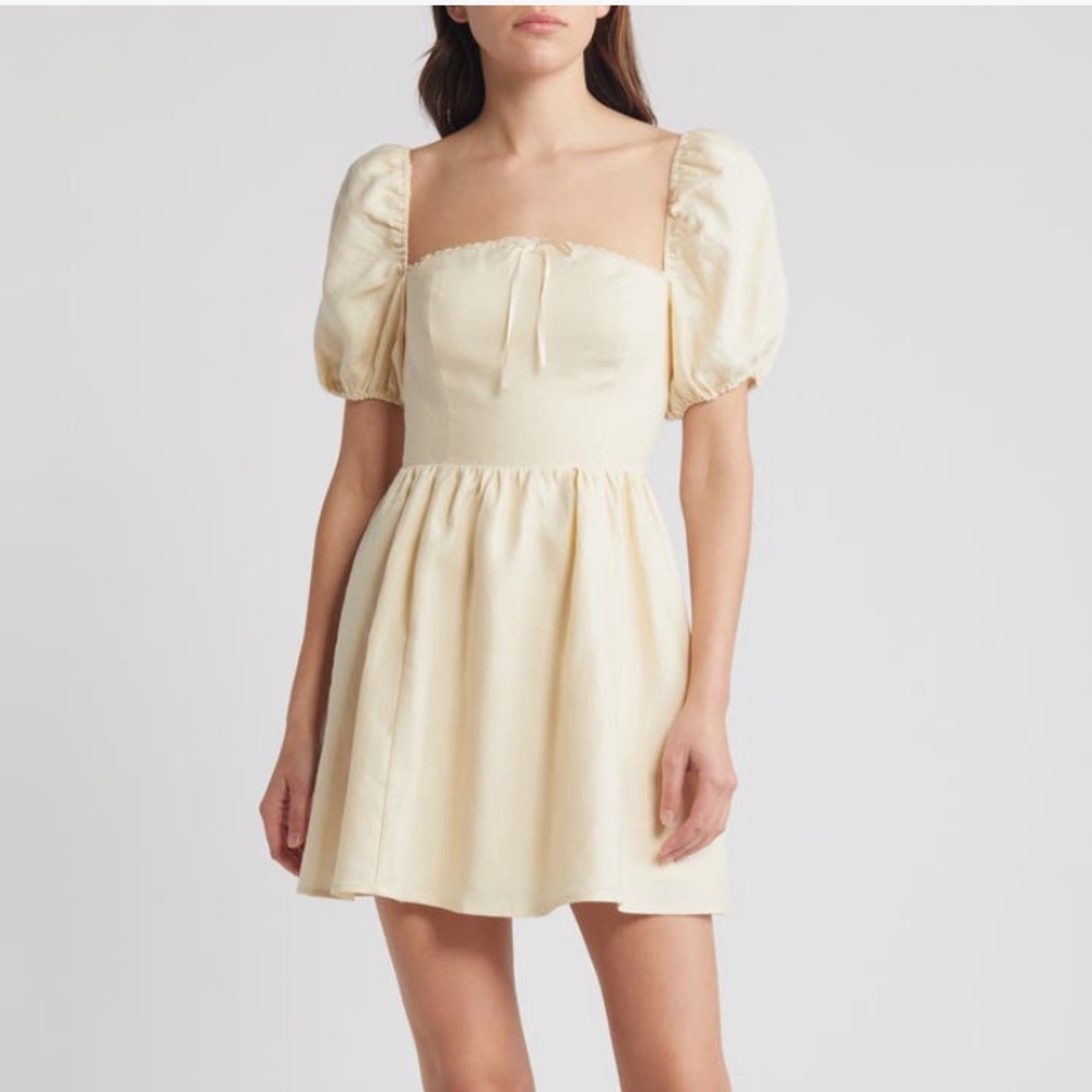 Reformation Butter Yellow Puff Sleeve Dress